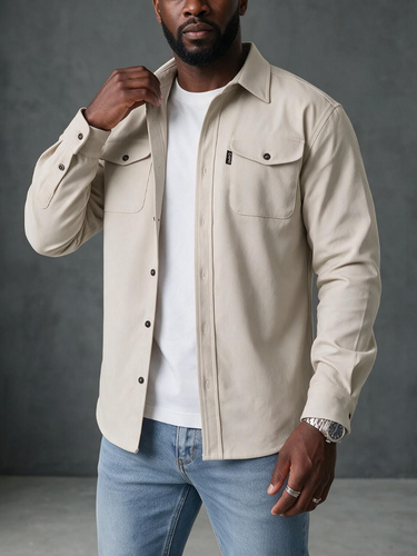 TACOHEAL Solid Button Down Men's Shirt Jacket With Pocket