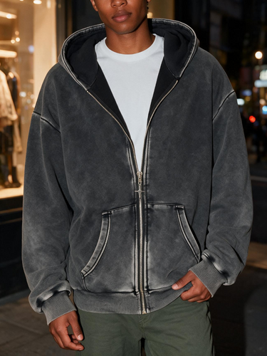 TACOHEAL Long Sleeve Zip Up Grey Men's Hoodie