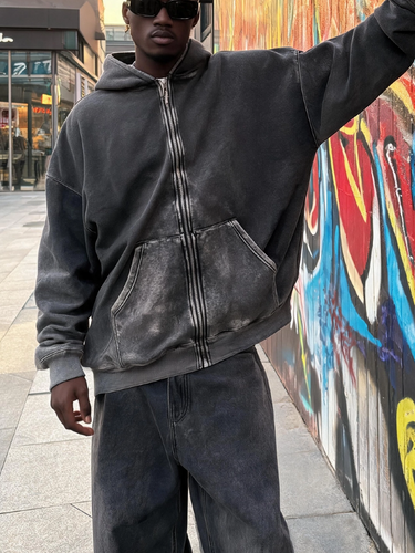 TACOHEAL Long Sleeve Zip Up Grey Men's Hoodie