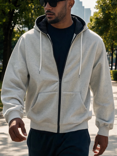 TACOHEAL Solid Long Sleeve Zip Up Men's Hoodie