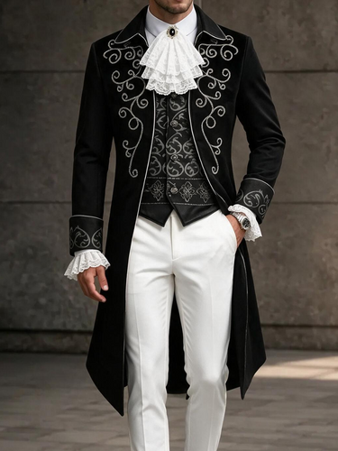 TACOHEAL Men's Gothic Frock Coat With Jabot & Lace Cuffs