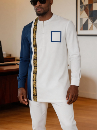 Lässiges bedrucktes Langarmhemd und Hose im Colorblock-Design für Herren