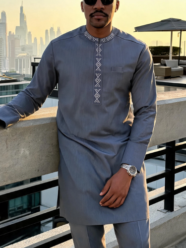 TACOHEAL New Wedding Holiday Grey Embroidered Men's Set