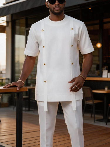 TACOHEAL White Metal Detail Short Sleeve Men's Set