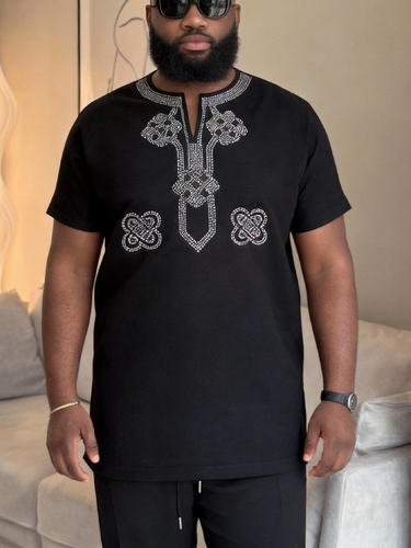 TACOHEAL New Trend Short Sleeve Rhinestone Men's Set