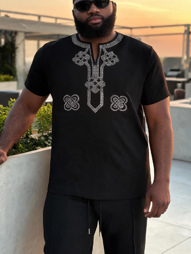 TACOHEAL New Trend Short Sleeve Rhinestone Men's Set