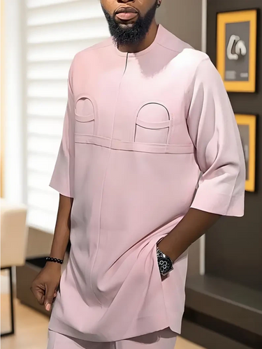 TACOHEAL Plain Pink Half Sleeve Men's Pants Set
