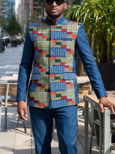 TACOHEAL Ethnic Printed Button Down Men's Pants Set