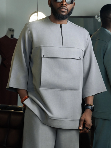 TACOHEAL New Zipper Pocket Round Neck Men's Pants Set