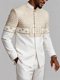 TACOHEAL Printed Long Sleeve White Men's Pants Set