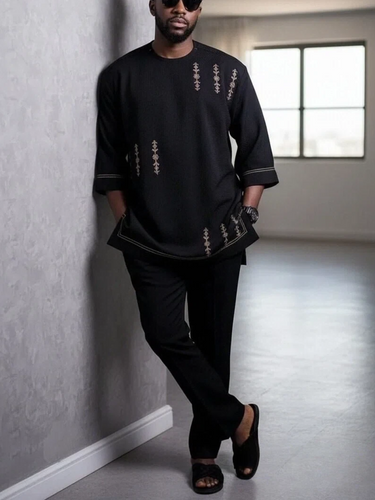 TACOHEAL Round Neck Minimalist Embroidered Men's Set