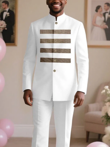 TACOHEAL Printed Long Sleeve Wedding Men's Pants Set