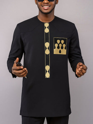 TACOHEAL Round Neck Embroidered Long Sleeve Men's Pants Set