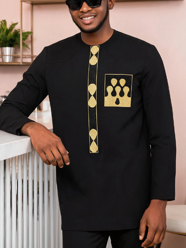 TACOHEAL Round Neck Embroidered Long Sleeve Men's Pants Set