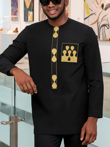 TACOHEAL Round Neck Embroidered Long Sleeve Men's Pants Set