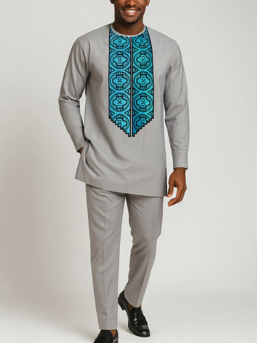 TACOHEAL Ethinc Embroidered Long Sleeve Men's Pants Set