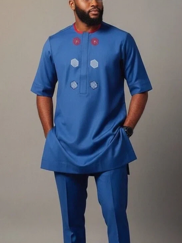 TACOHEAL New Embroidered Short Sleeve Pants Set For Men