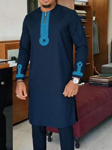 TACOHEAL African Embroidered Long Sleeve Men's Pants Set