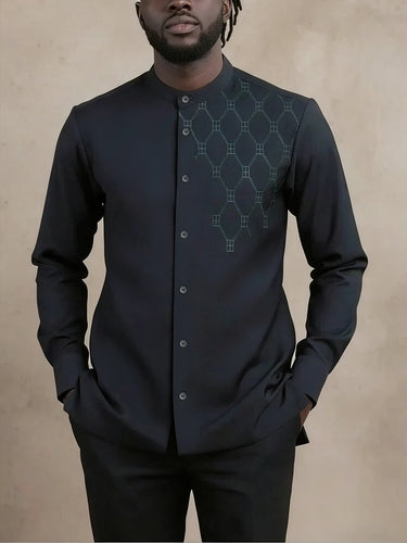 TACOHEAL Embroidered Button Down Long Sleeve Men's Set