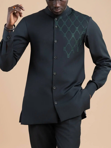 TACOHEAL Embroidered Button Down Long Sleeve Men's Set