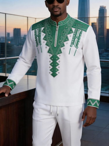 TACOHEAL Luxury Embroidered Long Sleeve Men's Set