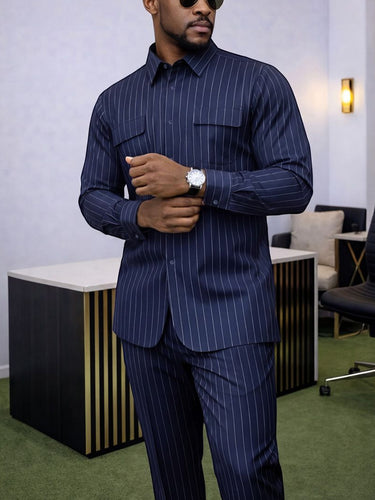 TACOHEAL Striped Print Long Sleeve Button Men's Set