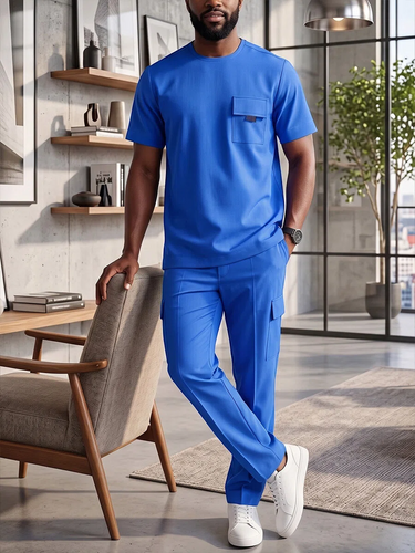 TACOHEAL Round Neck Pocket Men's Pants Set