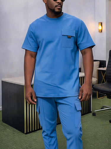 TACOHEAL Round Neck Pocket Men's Pants Set