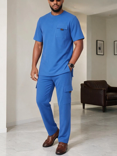 TACOHEAL Round Neck Pocket Men's Pants Set