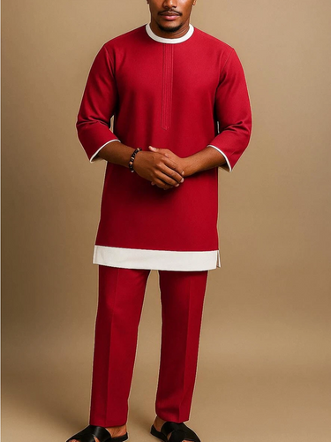 TACOHEAL Colorblock Round Neck Men's Set