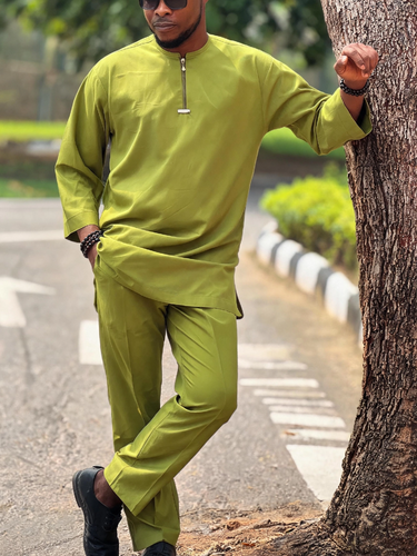 TACOHEAL Solid Round Neck Men's Pants Set