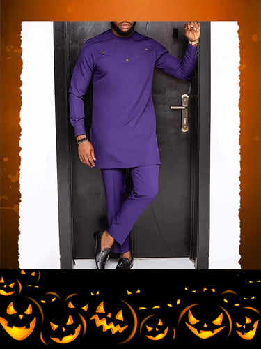 TACOHEAL Solid Purple Long Sleeve Men's Pants Set