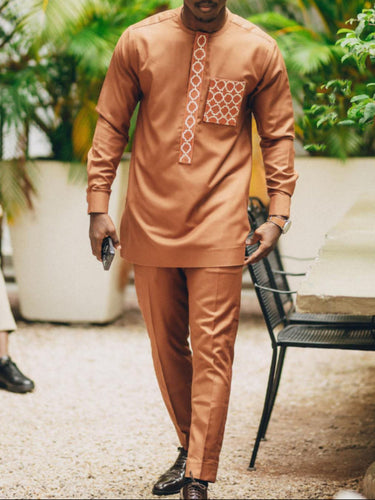 TACOHEAL Long Sleeve Geometry Embroidery Pocket Men's Set
