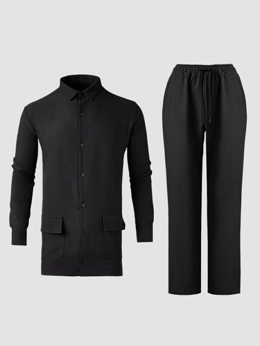 TACOHEAL Solid Long Sleeve Button Down Men's Set