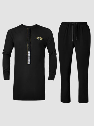TACOHEAL Long Sleeve Ethnic Embroidery Men's Set