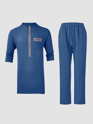 TACOHEAL Plus Size Short Sleeve Embroidered Men's Set