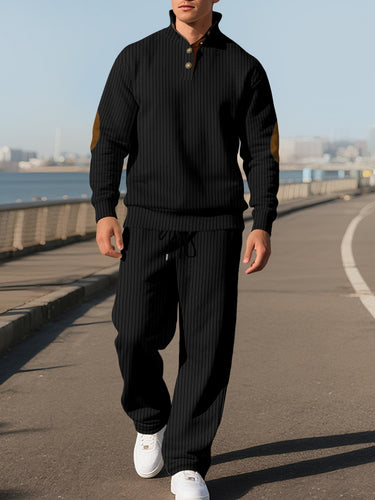 Long Sleeve Colorblock Button Men's Sweatsuit Set