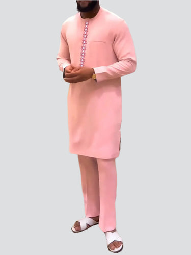 TACOHEAL African Ethnic Pink Embroidered Men's Set