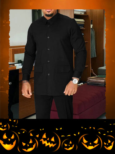 TACOHEAL Solid Long Sleeve Button Down Men's Set