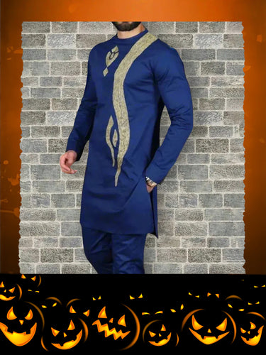 TACOHEAL African Ethnic Embroidered Blue Men's Set