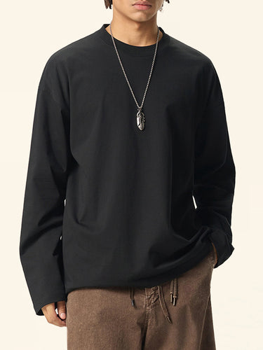 TACOHEAL Solid Color Men's Long Sleeve Cotton T-Shirt