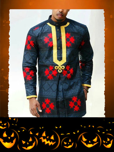 TACOHEAL Ethnic African Printed Long Sleeve Men's Shirt