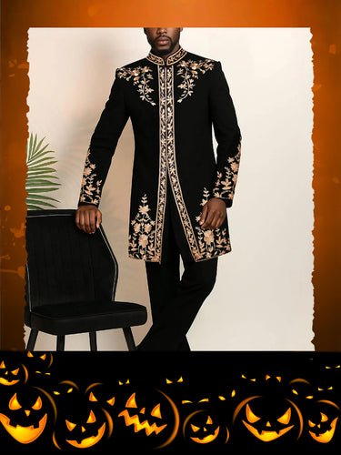 TACOHEAL Zip-Up Plant Embroidered Men's Pants Set