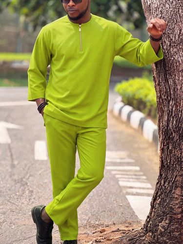 TACOHEAL Solid Round Neck Men's Pants Set