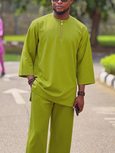 TACOHEAL Solid Round Neck Men's Pants Set
