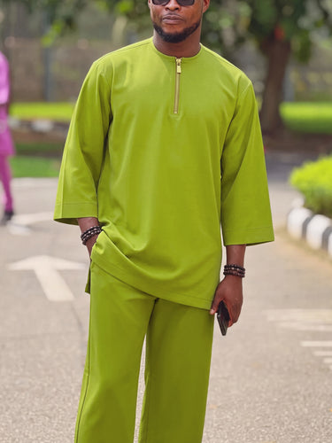 TACOHEAL Solid Round Neck Men's Pants Set