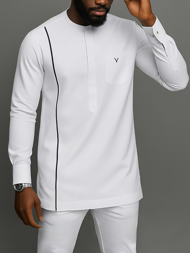 Embroidered Pocket Long Sleeve Casual Men's Set