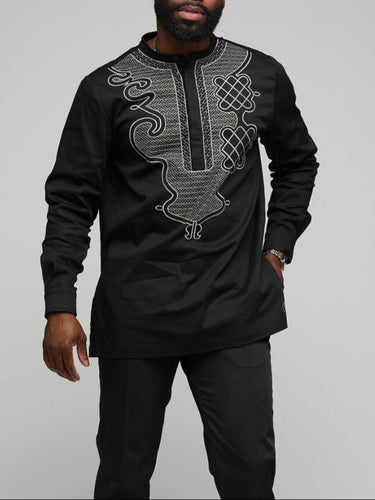 TACOHEAL Dashiki African Ethnic Black Embroidered Men's Set