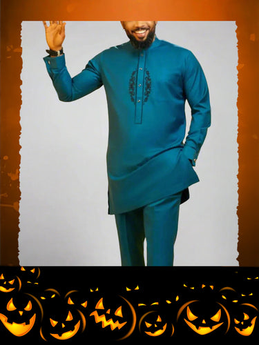 TACOHEAL Traditional Ethnic Embroidered Pocket Green Men's Set