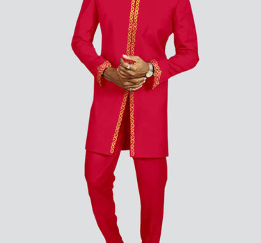 Festival Red Luxury Gilt Long Sleeve Men's Set